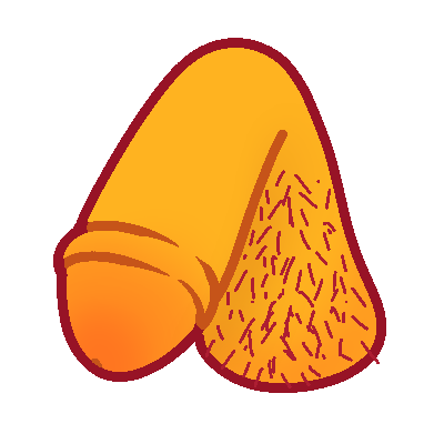 a stylized drawing of a hairy penis in yellow.